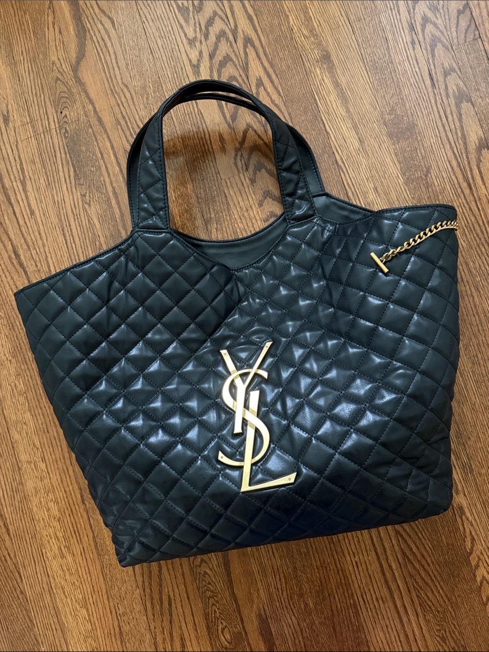 Saint Laurent Black Quilted Tote with Gold YSL Emblem